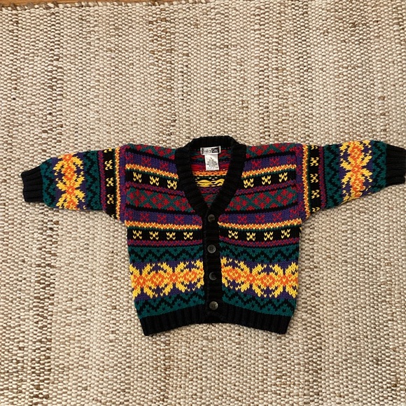 VNTG BabyGap Multi-Color Chunky Cotton V-Neck Cardigan Sweater UNISEX 12-18 mo - Picture 2 of 9